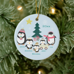 Mama, Papa und drei Kinder ~ Pinguine Keramik Ornament