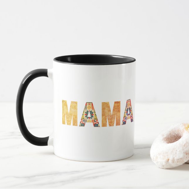 Mama-Patchwork-Typografie-Design Tasse (Mit Donut)