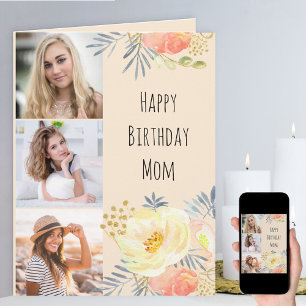 Mama Pfirsich Feminine Florale 3 Foto Geburtstag Karte