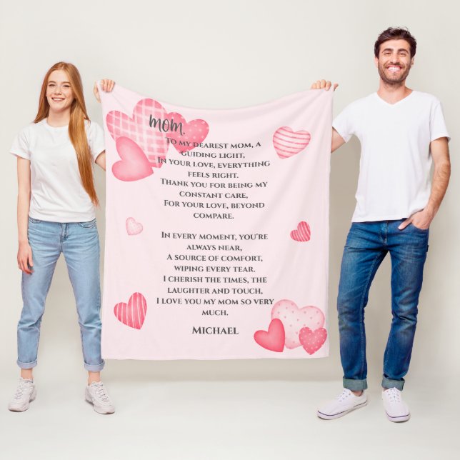 Mama Pink Hearts Personalisiert Fleece Blanket (Beispiel)