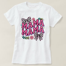 Mama Pink Leopard Print Schachbrett Schleife T-Shi