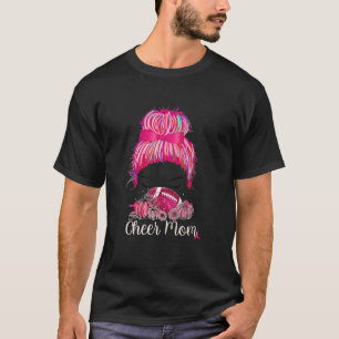 Mama Pink Out Football Mamas Messy Bun Cancer T-Shirt