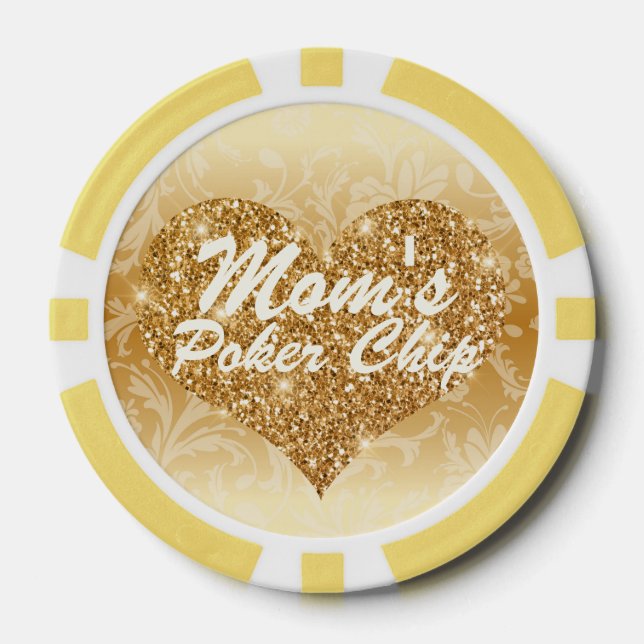 Mama Poker Chip Gold Imitate Glitzer Herz und Nier (Vorderseite)