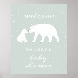 Mama Polar Bear Blue Snow Baby Dusche Willkommen Poster
