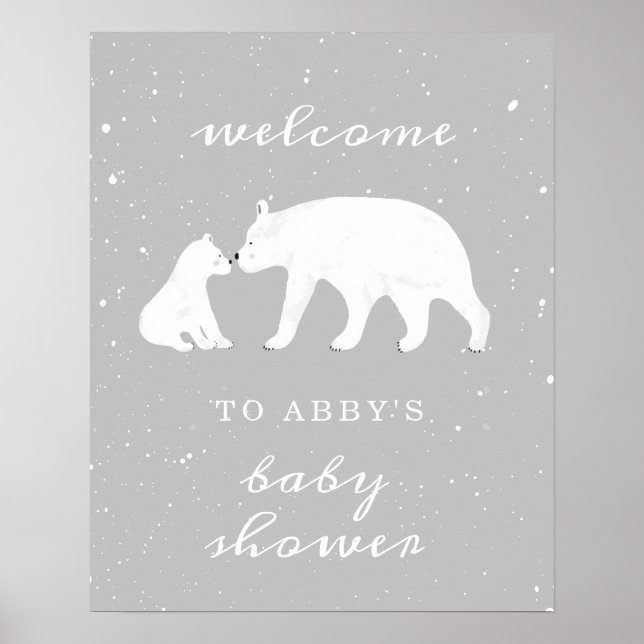 Mama Polar Bear Gray Snow Baby Shower Welcome Poster (Vorne)