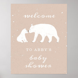 Mama Polar Bear Pink Snow Baby Dusche Willkommen Poster