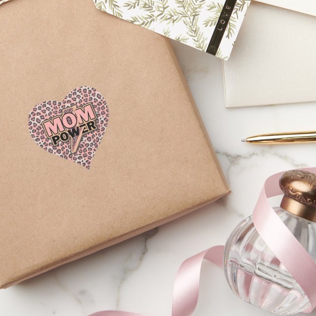 Mama Power Rosa Leopard Herz-Aufkleber (Von Creator hochgeladen)