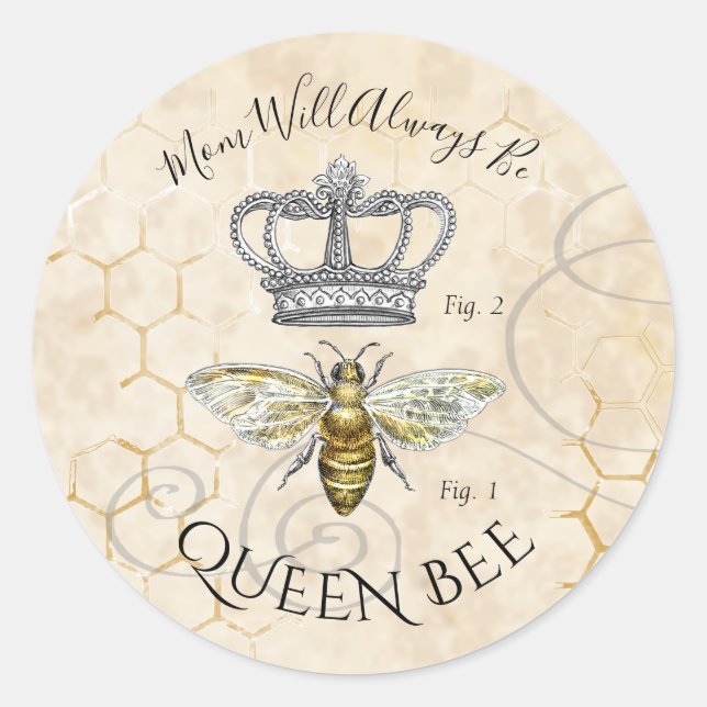 Mama Queen Bee Runder Aufkleber (Vorderseite)
