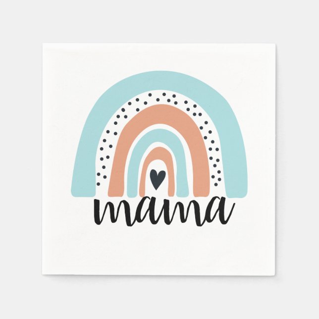 Mama Rainbow Blue Peach Serviette (Vorderseite)