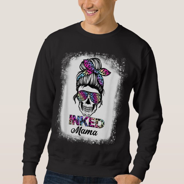 Mama Rainbow Leopard Drucke Messing Bun Skull m Sweatshirt (Vorderseite)