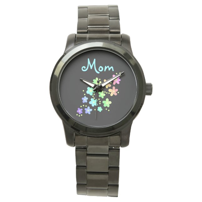 "Mama" Regenbogen-Blume Armbanduhr (Vorderseite)