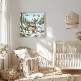 Mama Rentier und Kinderkrippe Poster