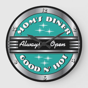 Mama Retro 1950er Diner Wall Clock - Aqua Große Wanduhr