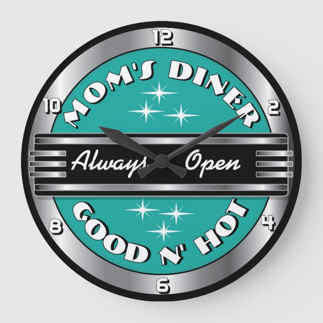 Mama Retro 1950er Diner Wall Clock - Aqua Große Wanduhr (Vorderseite)