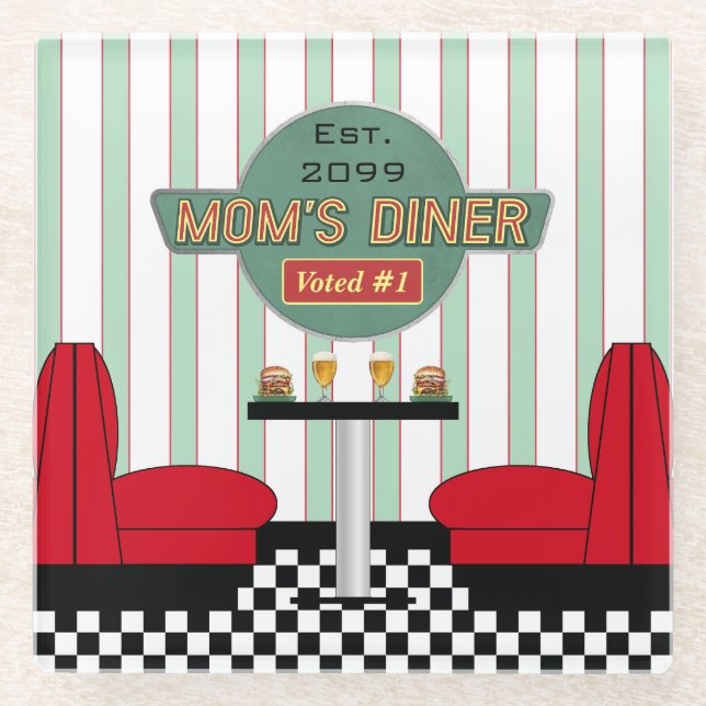 Mama Retro Diner mit Burgers & Beer Glasuntersetzer (Vorderseite)