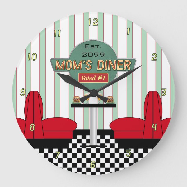 Mama Retro Diner mit Burgers & Beer Große Wanduhr (Vorderseite)