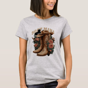 Mama Retro Western Cowboy Stiefel Florales Grafikd T-Shirt