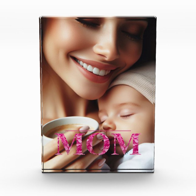 MAMA Rosa Blumenschrift Personalisiert Vertikal Fotoblock (Vorderseite)