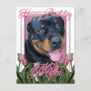 MAMA - Rosa Tulips - Rottweiler - Harley Postkarte