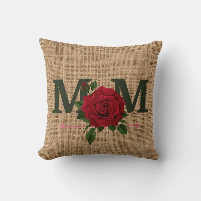 Mama Rose Burlap Printkopf Kissen (Vorderseite)