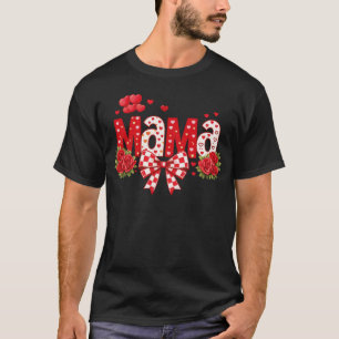 Mama rote Rose Herzen und kariertes Band Grafik T-Shirt