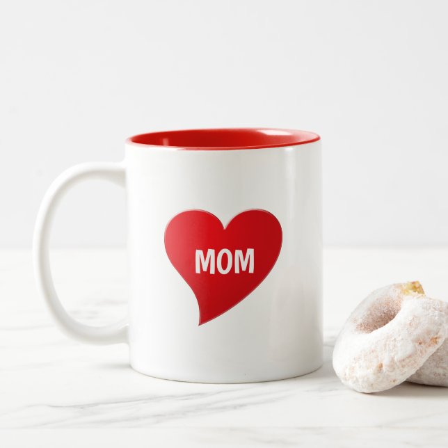 Mama rotes großes Herz niedlich modernes grafische Zweifarbige Tasse (Mit Donut)