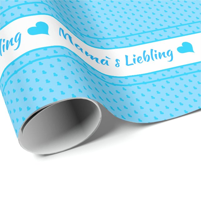 Mama`s Liebling blau mit Herzen Geschenkpapier (Rolleneckpunkt)