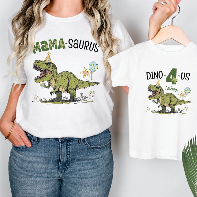Mama-saurus Dinosaur Theme Kindergeburtstag Party T-Shirt (Cute Mama-saurus dinosaur theme kids birthday party matching family t-shirt, green dino mom shirt )