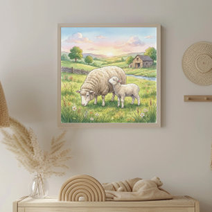 Mama-Schaf und Lamm-Kinderzimmer Poster