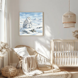 Mama Schneeeule und Eulenkinder-Kinderstube Poster