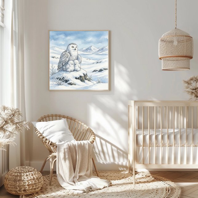 Mama Schneeeule und Eulenkinder-Kinderstube Poster (Von Creator hochgeladen)