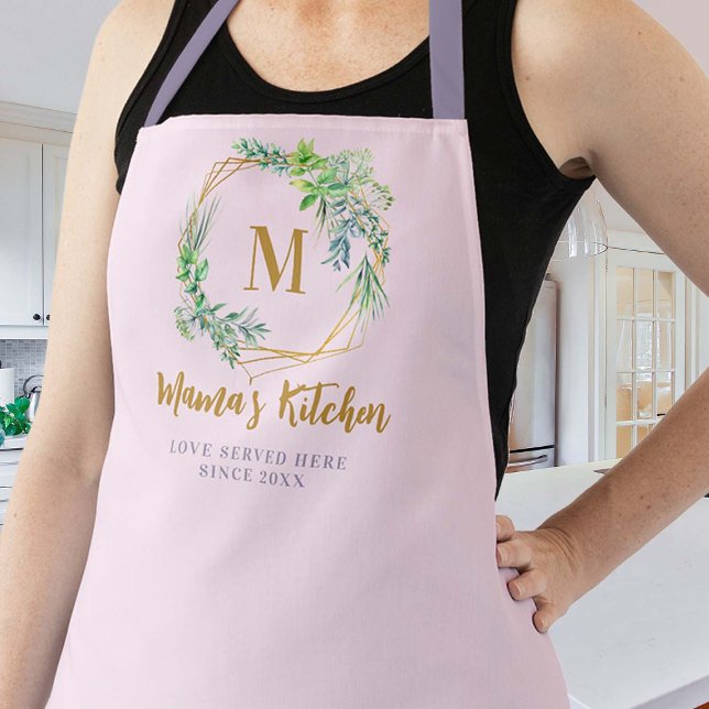 Mama Schürze Aromatische Kräuter Lila Goldpinken M (mom pink apron christmas gift aromatic herbs love served here cute pretty gold wreath hexagon custom)