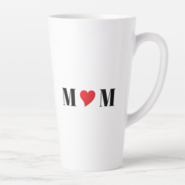 Mama Schwarz-weißes rotes Herz Moderne Typografie  Milchtasse (Rechts)