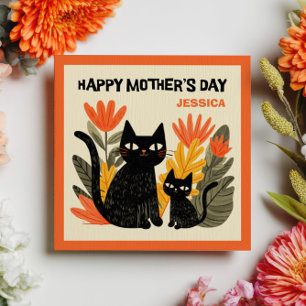 Mama Schwarze Katze & Kätzchen Blumen Frohen Mutte Mitteilungskarte