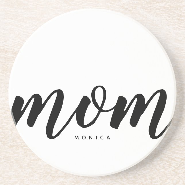 Mama Schwarzweiß-Minimalistisch Sandstein Unterset Getränkeuntersetzer (Vorne)