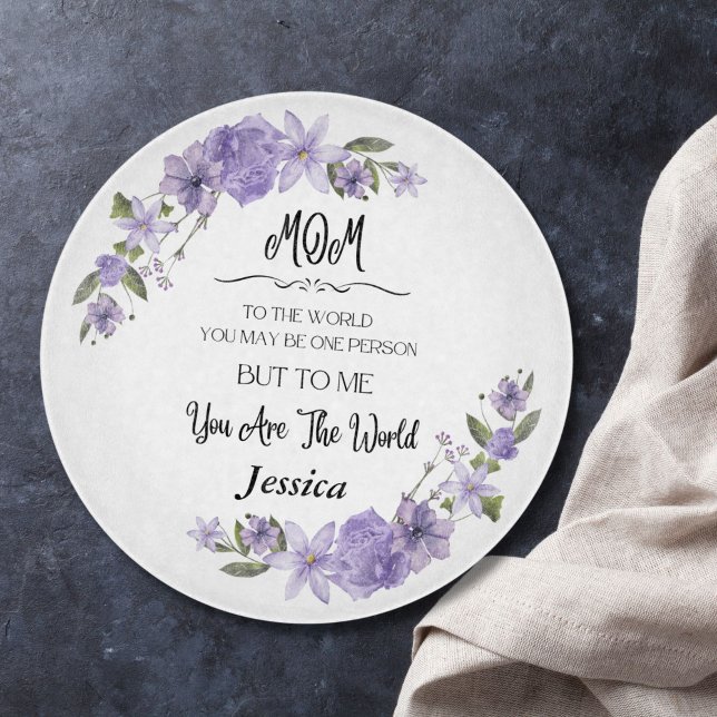 Mama Sie sind die Personalisierte Weltplatine Schneidebrett (Personalized cutting board - "You Are My World" Text with Name, Floral Design, Unique Gift to Mom)