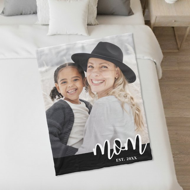 Mama: Skript-Foto-Geschenk eingerichtet Fleecedecke (Mom Established Script Photo Gift Fleece Blanket)