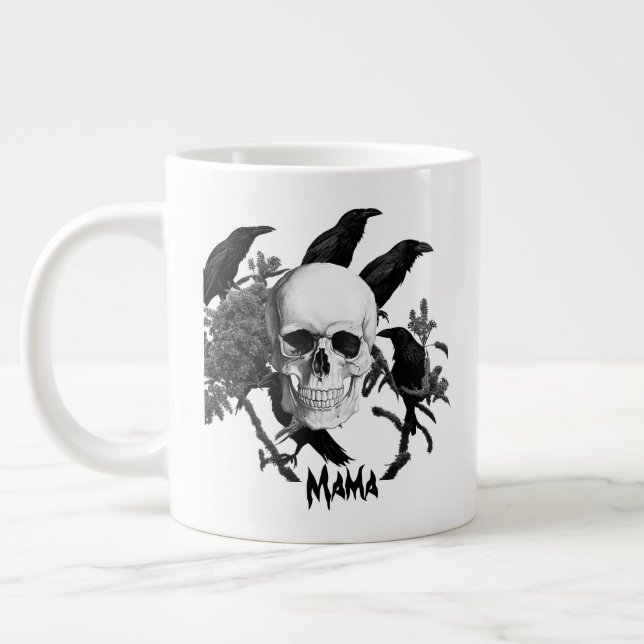 Mama Skull and Crows Halloween Jumbo Tasse (Links)