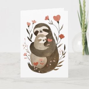 Mama Sloth & Baby Mother's Day Heart Shaped Foto Karte