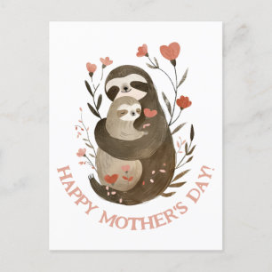 Mama Sloth & Baby Watercolor Happy Mother's Day Postkarte