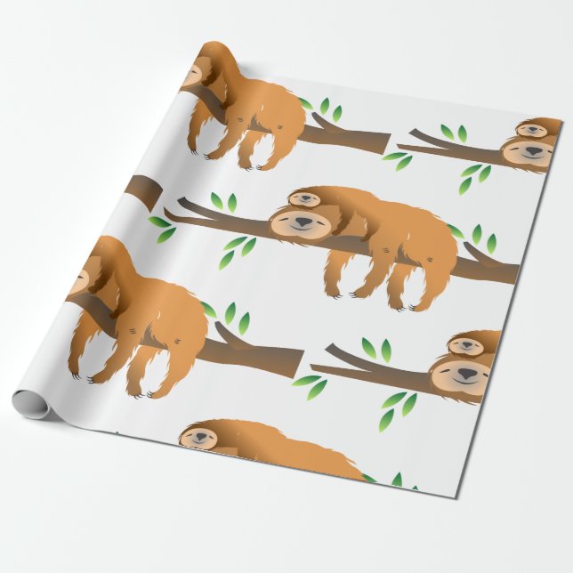 Mama Sloth und Babysitter auf einer Baumzweigung Geschenkpapier (Ungerollt)