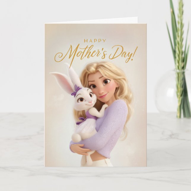 Mama Snuggling Her Baby Bunny Mother's Day Card Karte (Vorderseite)