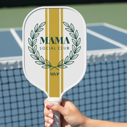 Mama Social Club Monogram Wreath Preppy Stripes Pickleball Schläger