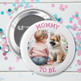 Mama soll Baby Girl and Puppy Pink Baby Shower sei Button