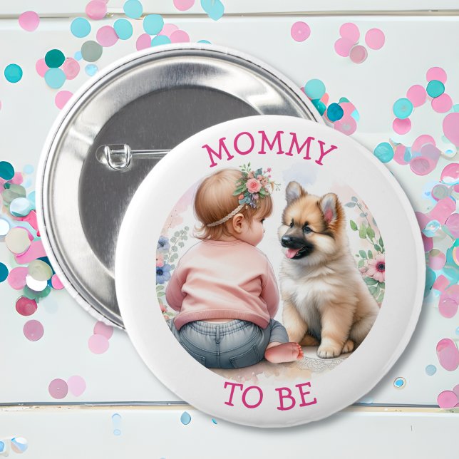 Mama soll Baby Girl and Puppy Pink Baby Shower sei Button (Von Creator hochgeladen)