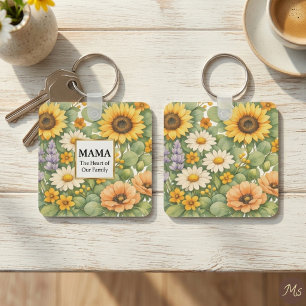 MAMA Sonnenblume Lavendel Gold Rahmen Quadratische Schlüsselanhänger