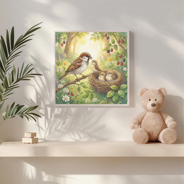 Mama Sparrow und Küken Kinderkrippe Poster (Von Creator hochgeladen)