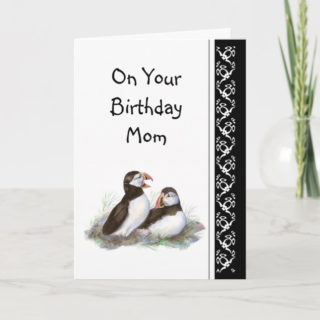 Mama Spaß und Liebe Geburtstag, Puffins. Vogel Karte (Vorderseite)