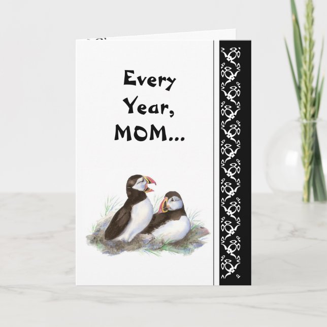 Mama Spaß und Liebe Geburtstag, Puffins. Vogel Karte (Vorderseite)