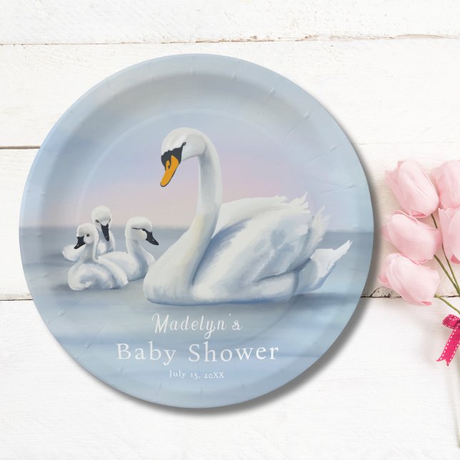 Mama Swan mit Babies Baby Dusche Pappteller (Von Creator hochgeladen)